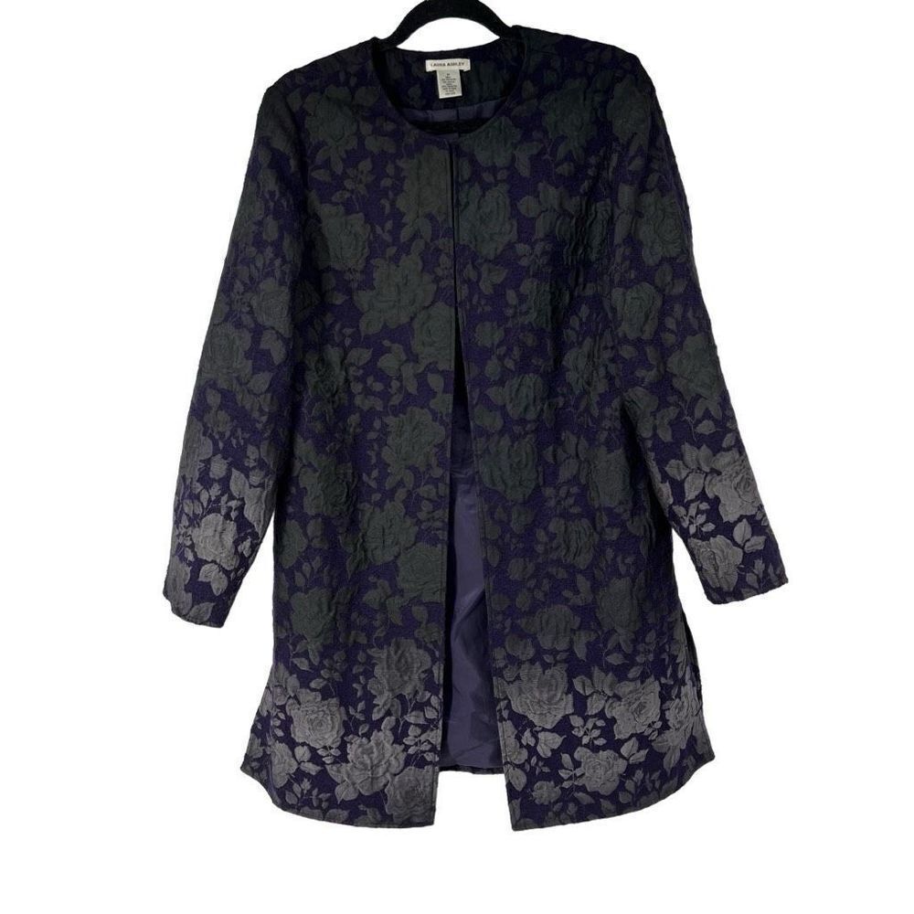 Laura Ashley Black Purple Floral Ombre Tapestry Dual Clasp Closure Jacket Sz M